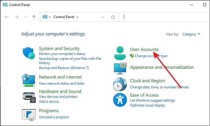 User Accounts in Control Panel on Windows 10