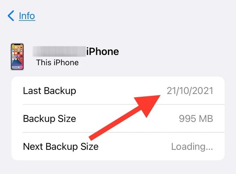 the instructions to check iCloud backups timestamps on iPhone