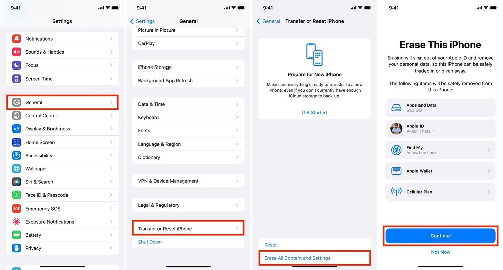 erase all content and settings from iPhone