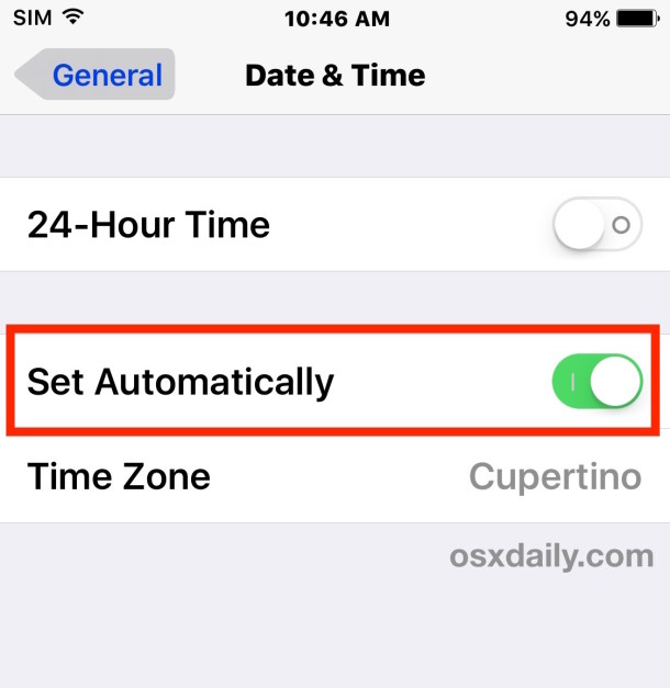 set date and time automatically on iPhone