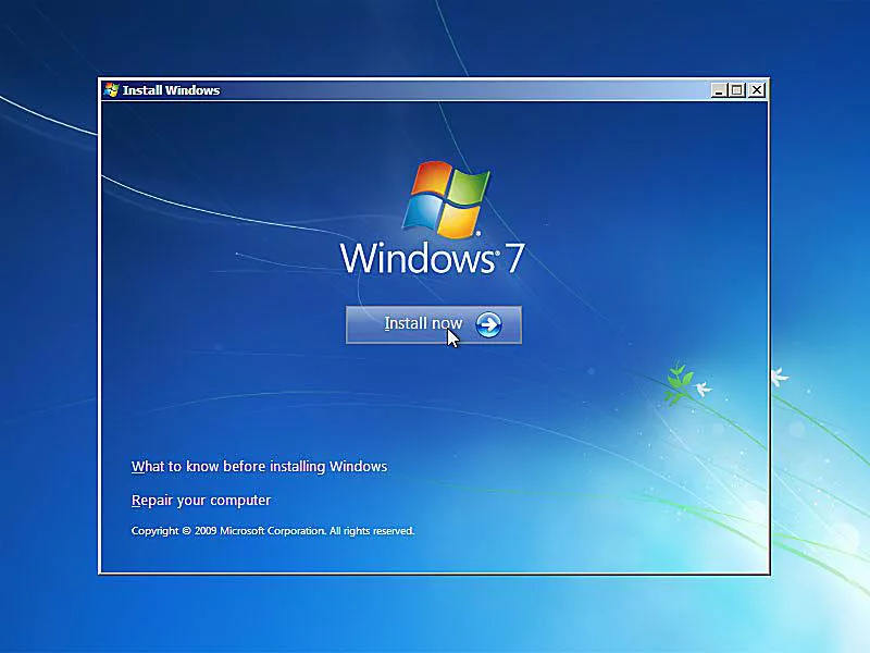 Windows 7 install now