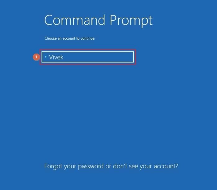 Click user account on Command Prompt