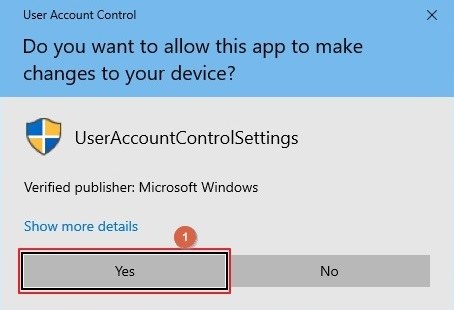 confirm to disable User Account Control on Windows 10