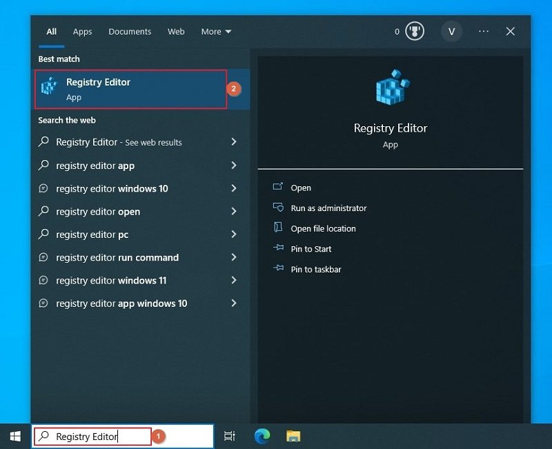 Launch Registry Editor on Windows 10