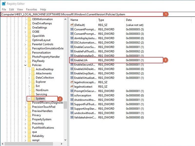 Locate the System Container on Registry Editor