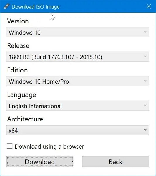 Rufus dialog box with the Download button