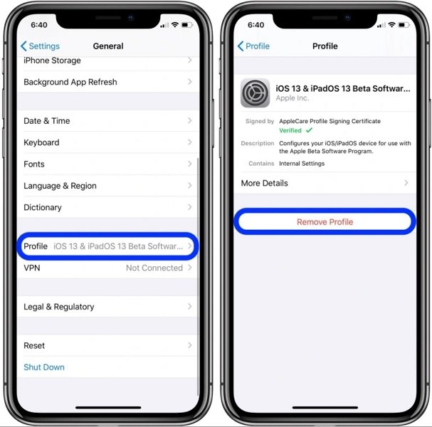 remove configuration profile from iPhone