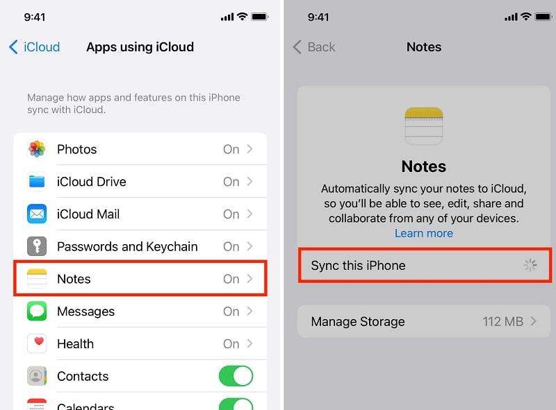 icloud notes sync