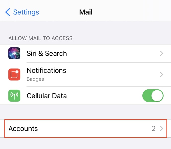 mail accounts on iPhone