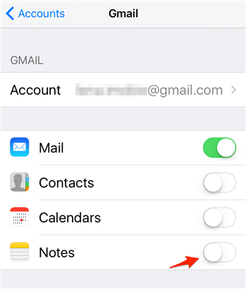 notes in email settings iPhone