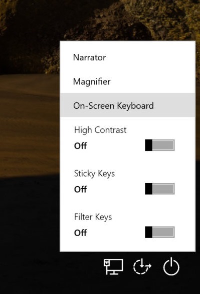 on-screen keyboard on the login screen