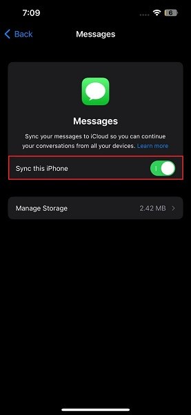 enable and disable the messages option on iPhone