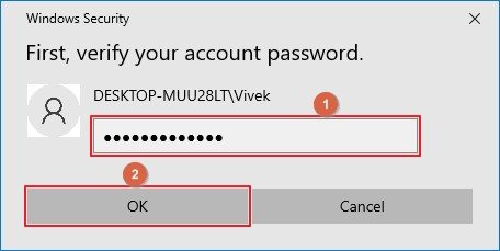 Enter Windows password to disable Windows 10 Pin