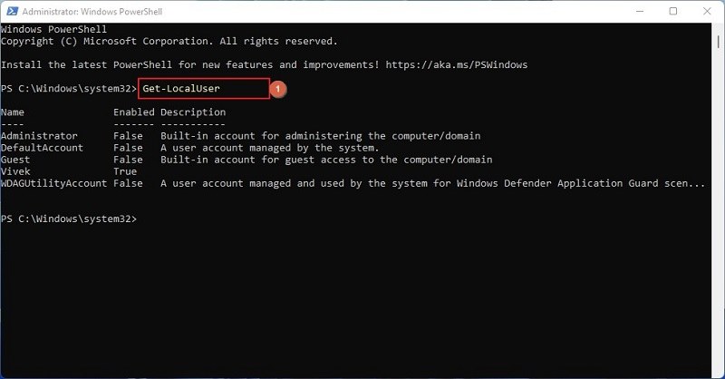 Type Get-LocalUser in Powershell