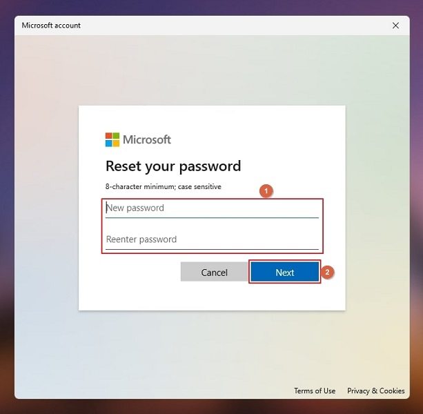 Reset your password for Microsoft account