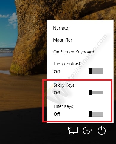 Tune off sticky keys and filters keys