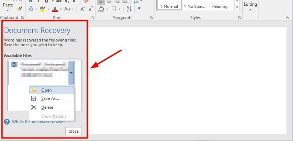 choose the autorecover Word document for recovery