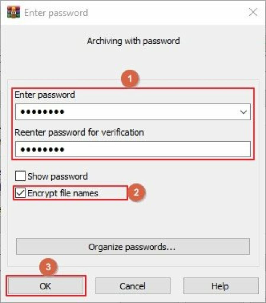 type new password for zip file