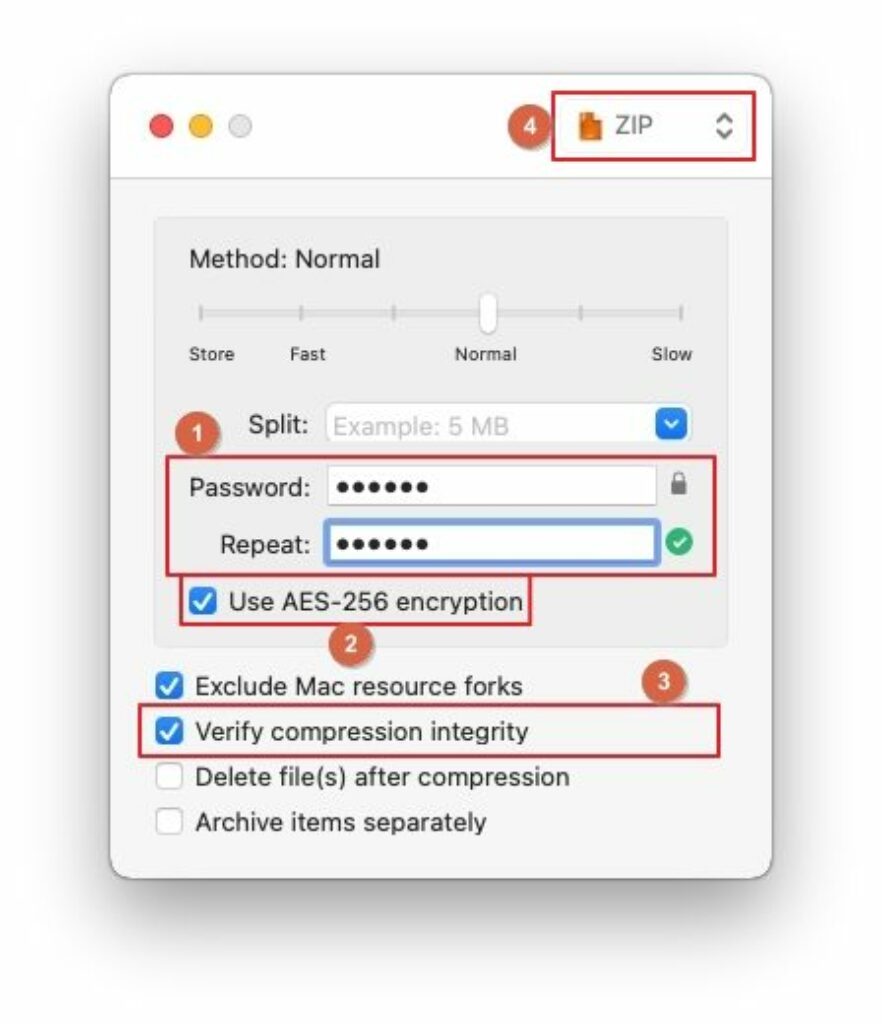 use keka for password protect zip file on mac